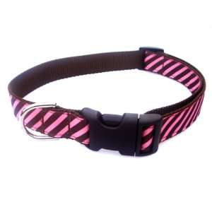  Medium Rose/Brown Stripe Dog Collar 3/4 wide, Adjusts 13 