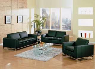 MANHATTAN Modern Italian Leather Living Room Set Black Contemporary 