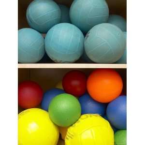  Shelves of Colorful Balls in Storage Closet Photographic 