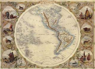 1800S MAP WORLD GLOBE WESTERN HEMISPHERE REPRO LARGE  