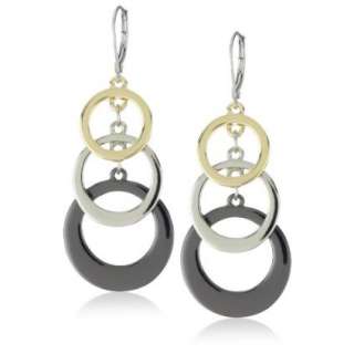 Anne Klein Mixed Metal Gold Tone and Hematite Plated Drop Earrings 