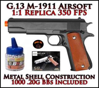 G13 METAL M1911 Airsoft Gun Spring Action 350 FPS w/1000 Premium BBs