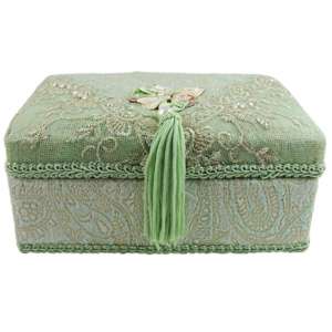 Victorian style rose jewelry Box w/Mirror Green 7L  