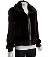 Wyatt black faux fur zip front standing collar coat style# 316676501