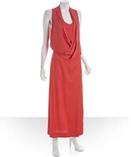 Diane Von Furstenberg neon coral stretch silk Issie long dress