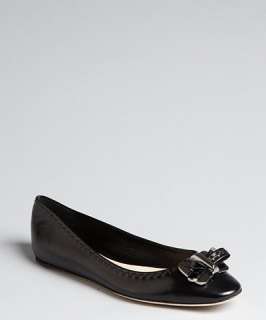 Christian Dior black leather Scarpe stitch bow flats