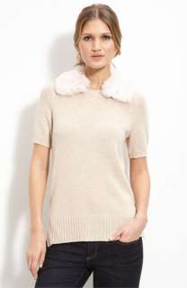 Tory Burch Marla Sweater with Genuine Rabbit Fur Collar  