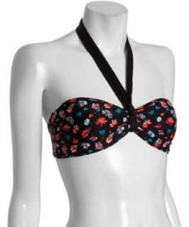 DKNY black floral print bandeau halter bikini top   