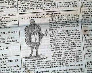 1851 Newspaper AMERICAN INDIANS Native PHYSICIAN Advertisement in New 