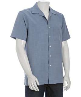 Joseph Abboud steel blue silk cotton button front camp shirt