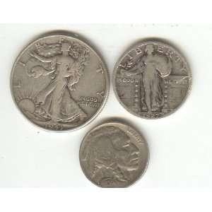 SILVER SET OF THREE  WALKING LIBERTY HALF DOLLAR, STANDING LIBERTY 