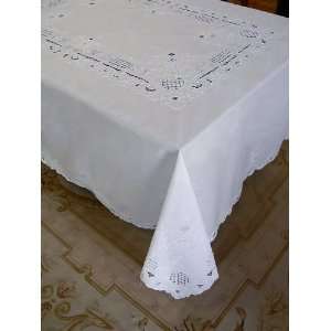   Hand Embroidered Cutwork Linen Tablecloth   72 X 90