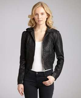 Members Only black quilted faux leather hooded jacket