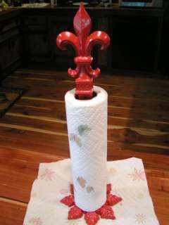 RED Cast Iron HEAVY Paper Towel holder Finial Fleur D Lis  