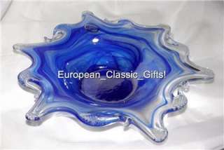 DEEP COBALT BLUE MURANO GLASS BOWL Italian Art Glass dish tray NEW 