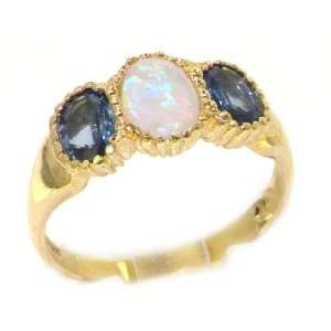 Luxury Ladies Solid Yellow Gold Natural Fiery Opal & Cornflower Blue 
