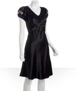 Vivienne Tam black silk charmeuse crochet trim dress   up to 