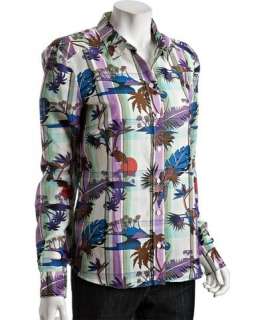 Gucci tropical printed plaid cotton linen shirt