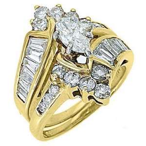   Gold Marquise Baguette Diamond Engagement Ring Bridal Set 2.46 Carats