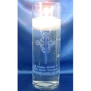   Memorial Candle   Engraved Decorative Cross Cylinder