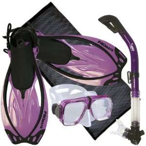   Scuba Dive Scanner Mask Fins Dry Snorkel Gear Set w/ Mesh Bag Sports