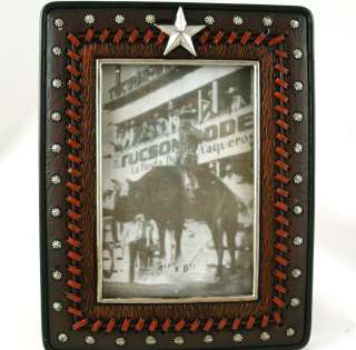 Picture Frame Western Star Theme Red Stitching Rustic Vertical 4x6 