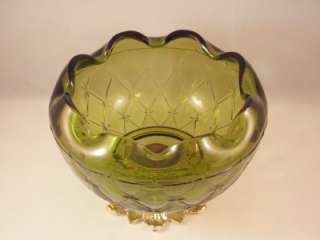 Vintage Olive Green Glass Pineapple Snack Bowl Candy Nut Dish  