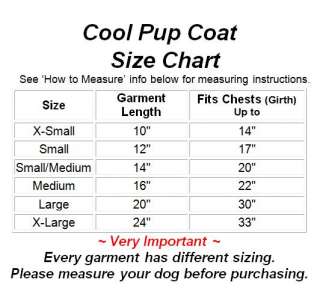 COOL PUP COAT Cooling Dog Jacket Vest w Ice Packs for Hot Weather 