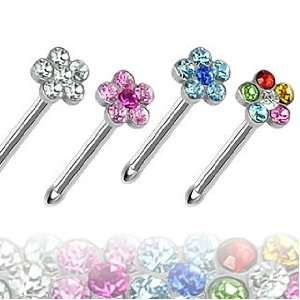  316L Surgical Steel Nose Stud with White/Rainbow Multi Gem 