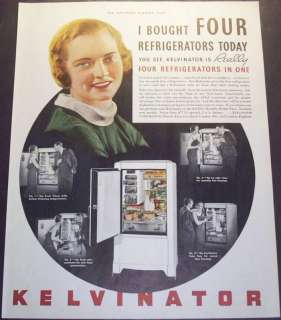 1935 KELVINATOR FOUR REFRIGERATORS IN ONE AD DECO ART  