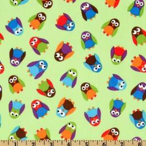  44 Wide What A Hoot Owl Toss Green Fabric By The Yard 
