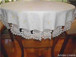 Vintage Round Tablecloth Hand Embroidered Crochet Lace  