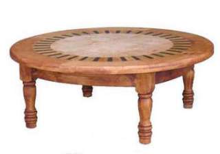 Honey Rustic Marble Top Round Coffee Table  