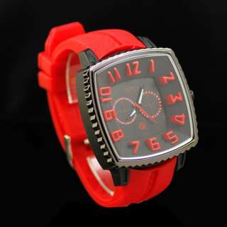 New Brand Red Silicon Rubber Band Mens Boys Sport Big Dial Fashion 