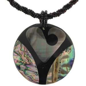 Abalone and Mother of Pearl Pendant with Bead Necklace   54mm, Round 