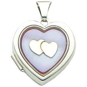    14K White Gold Mother of Pearl Heart Locket Jewelry Jewelry