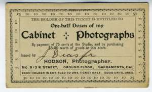 1890s Trade Card Hodson the Photographer Sacramento CA  