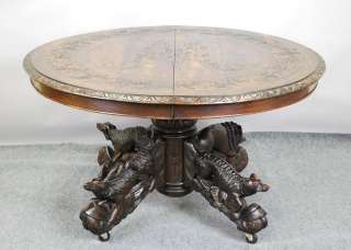   CARVED ANTIQUE 19TH C. FRENCH 4 ANIMAL LOUIS XIII HUNT STYLE TABLE