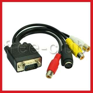 sub VGA to 3 RCA A/V Composite+ S Video Cable Adapter  