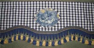 Custom French Country Window VALANCE Blue Plaid Gold Waverly Rooster 