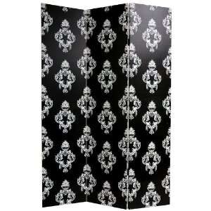  Double Sided Black and White Damask Canvas Room Divider 