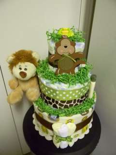 JUNGLE theme, Monkey & Lion 3 Tier Diaper Cake, baby shower 