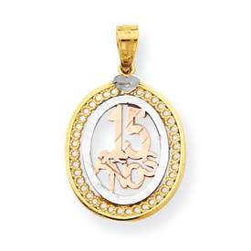New 10k Two Tone Gold Sweet 15 Oval Age Pendant  