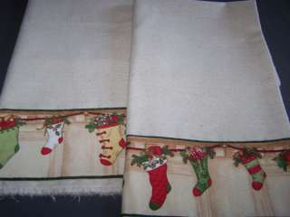 Christmas Stockings Linen Kitchen Tea Towels Set of 2  