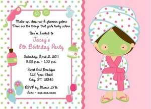 SPA PARTY THEMES PERSONALIZED BIRTHDAY INVITATIONS  