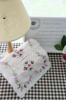 Delicate Ribbon Embroidery Cotton Tissue Box Cover Pink  