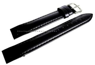  Black Leather Open End Mens Watch Band Strap Wire / Fixed Lug  