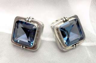   Quality Vintage Estate 925 Sterling Topaz Glass Clip Earrings  