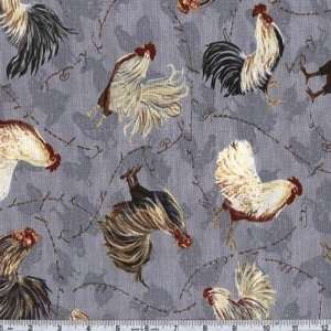  45 Wide Morning Serenade Allover Roosters Dusty Blue 