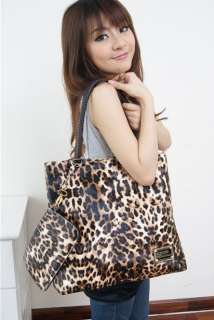   Lady Leopard PU leather handbag Totes Shopping bag Purse Coffee  